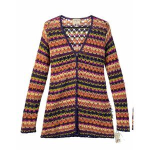 Hand Knit Crochet Cardigan Sweater Small Susan Bristol 1997 Multicolor Vintage